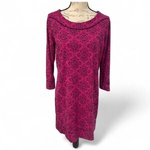 Lands’ End Pink & Black Print Knit Dress – 3/4 Sleeve – Size Medium EUC
